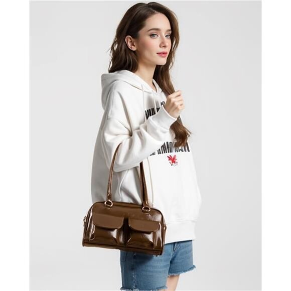 Shoulder Purses Bag Women Trendy - PU Leather Brown - Picture 6 of 6